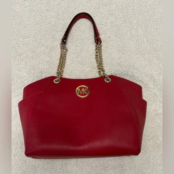 Michael Kors Red Tote Bag with Gold Accents - Picture 1 of 14